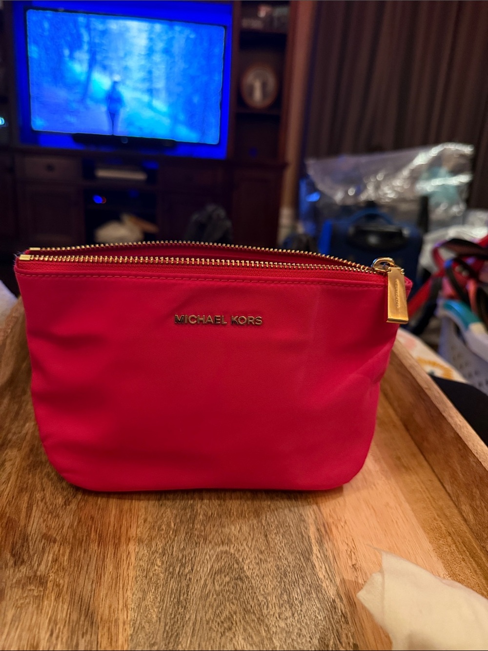 Michael Kors Hot Pink Cosmetic Pouch with Gold Hardware